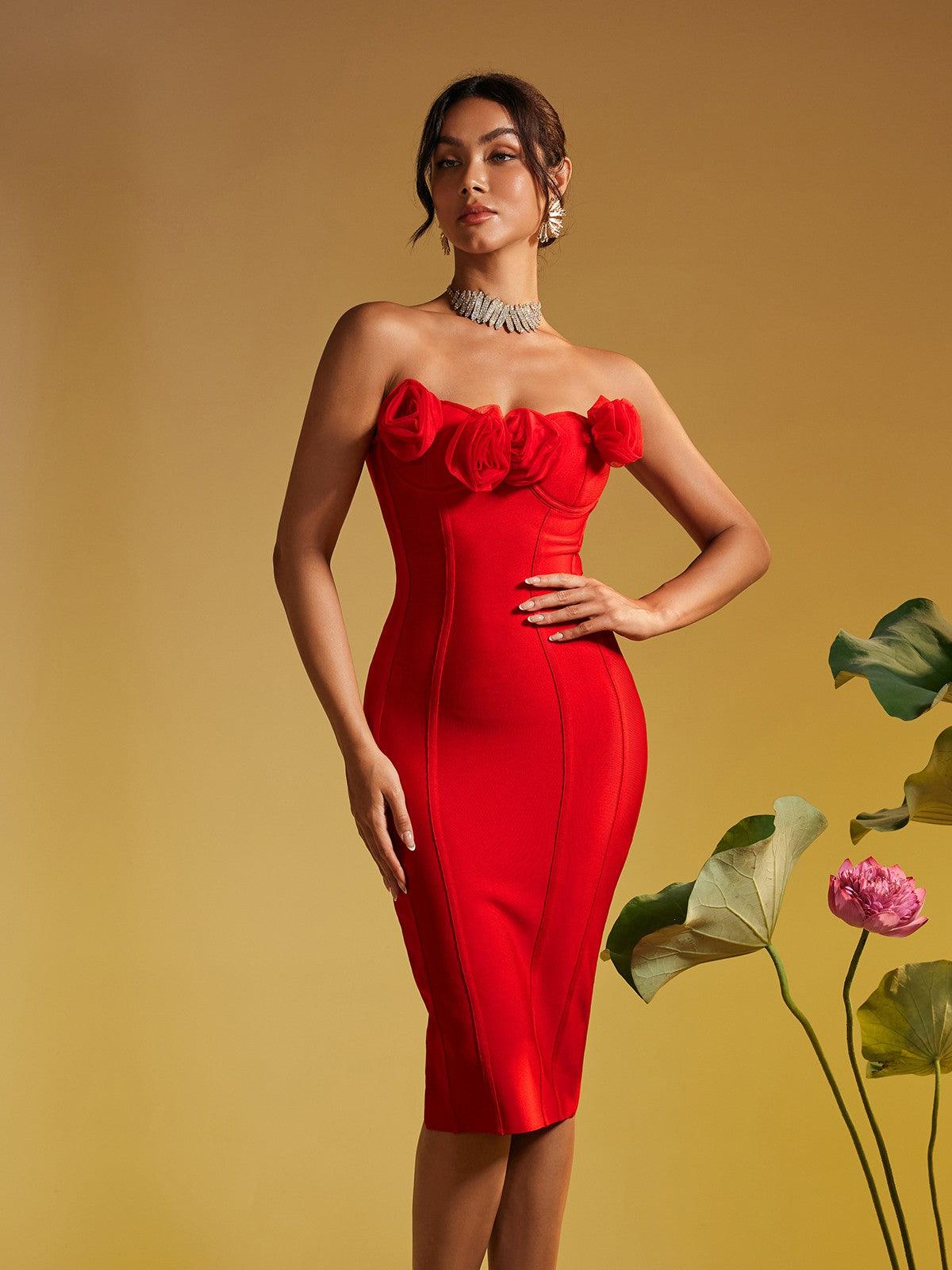 Robe midi bustier à fleurs 