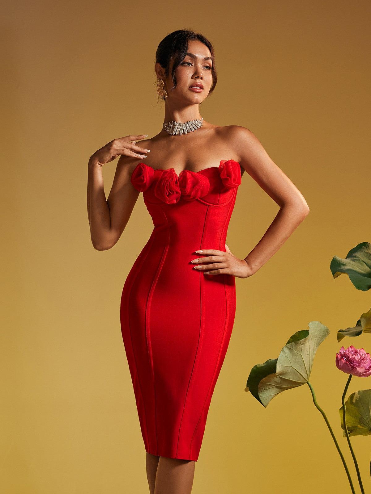 Robe midi bustier à fleurs 