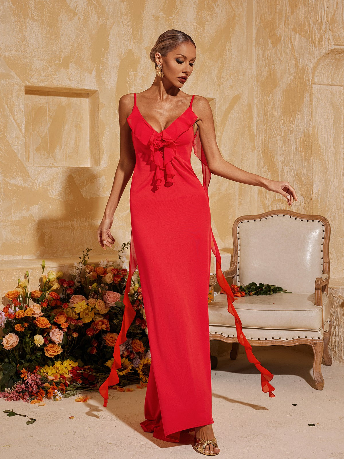 Robe longue à fleurs spaghetti 