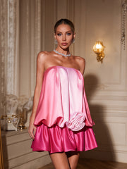 Strapless Flower Satin Mini Dress