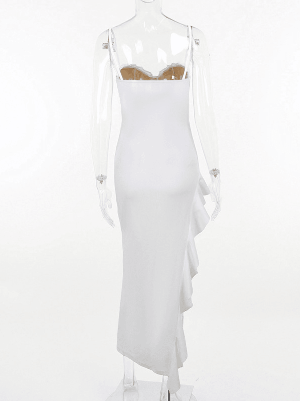Robe midi asymétrique à volants en dentelle 