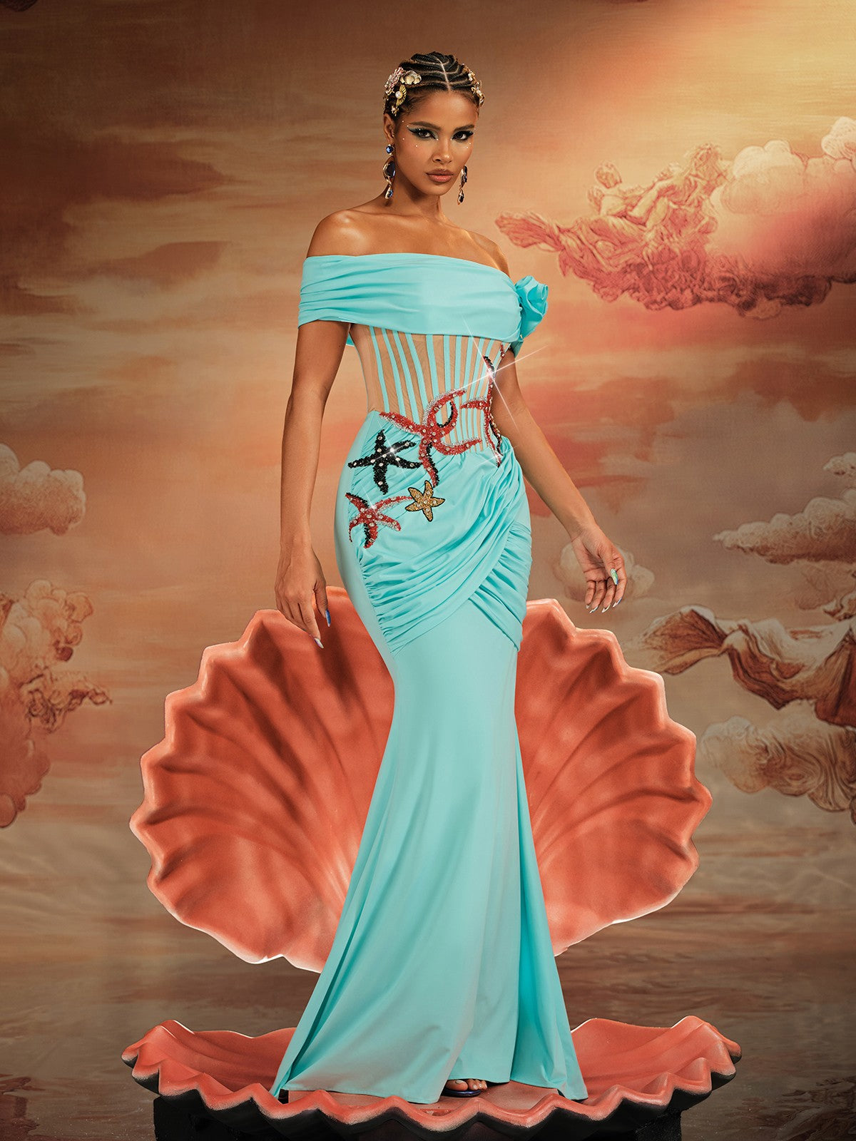 Off Shoulder Starfish Pearl Maxi Dress