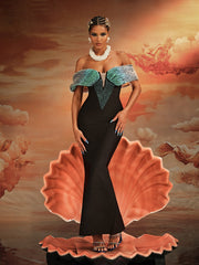 Robe maxi à épaules dénudées et bandage perlé 