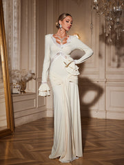 Robe longue à manches évasées et à nouer 