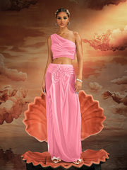 Ensemble jupe asymétrique froncée rose 