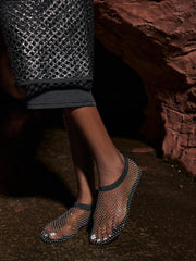 Rhinestone Fishnet Flat In Black