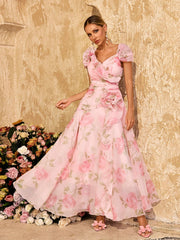 Flower Printed Mesh Maxi Dress