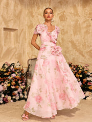 Flower Printed Mesh Maxi Dress