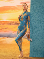 Combinaison à strass floraux 