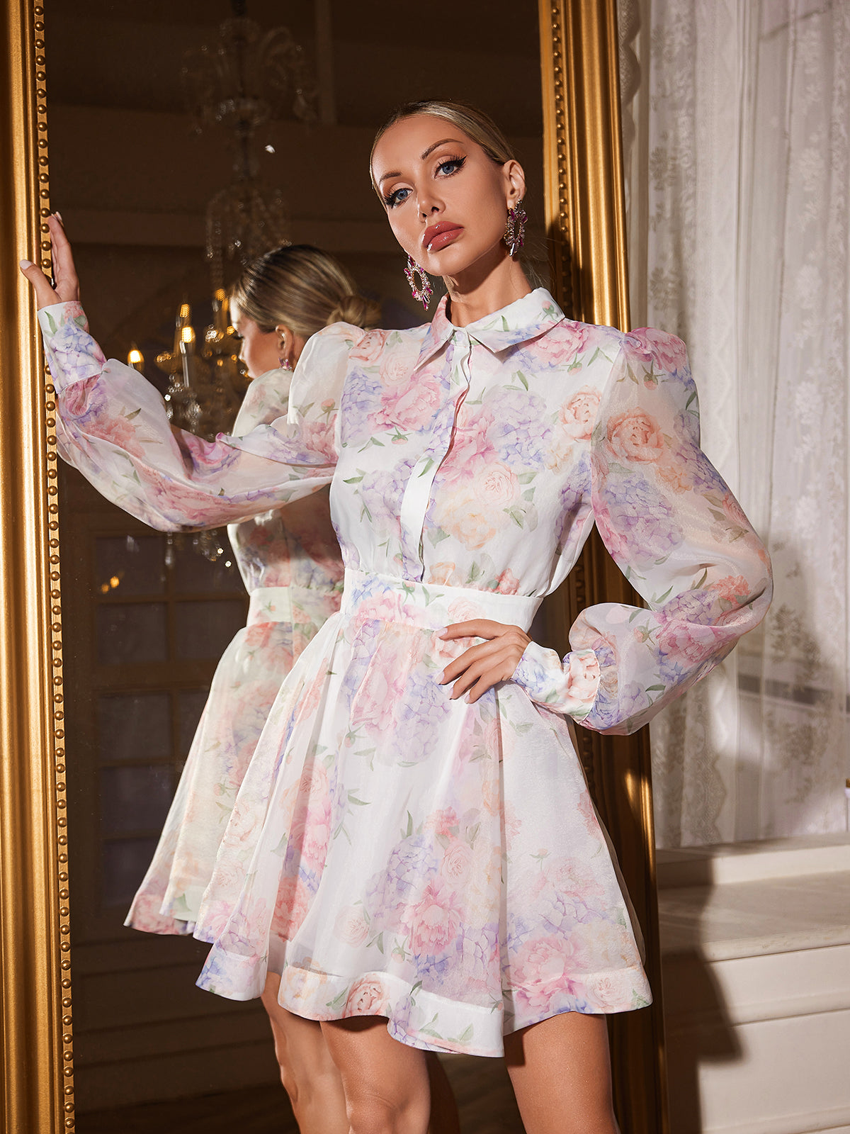 Long Sleeve Floral Mini Dress