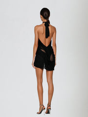 Robe mini froncée à col halter noire 