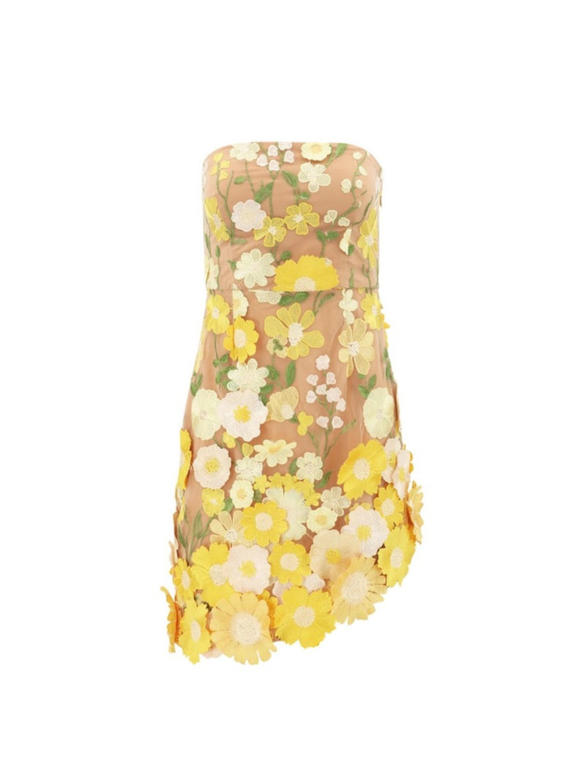 Strapless Embroidered Flower Mini Dress