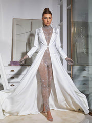 Rhinestone Mesh Jumpsuit In Silver