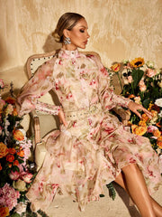 Robe midi imprimée à manches bouffantes 