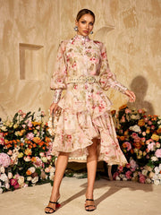 Robe midi imprimée à manches bouffantes 