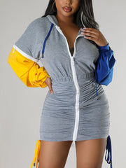 Hoodie Color Block Ruched Dresses