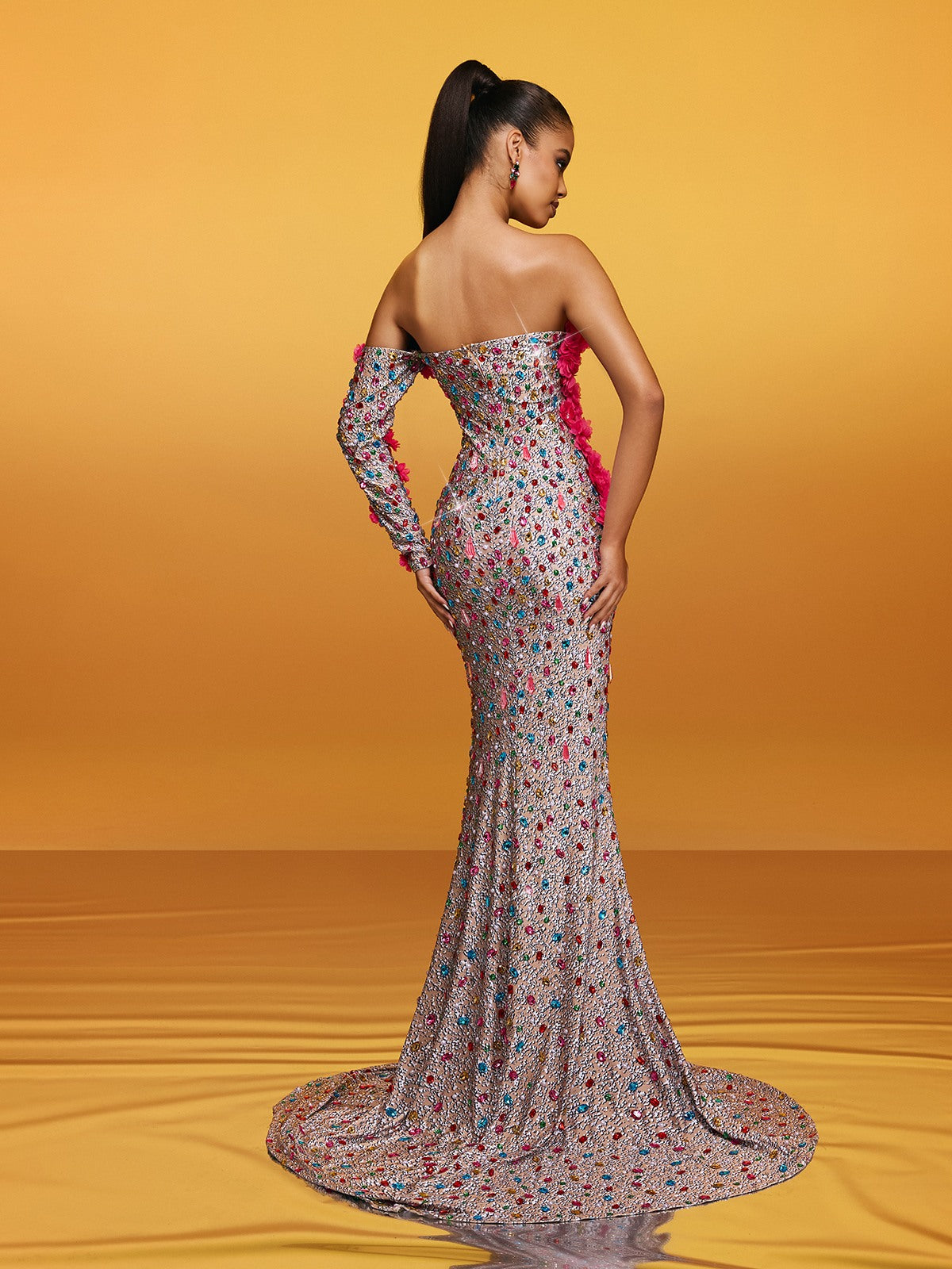 Off Shoulder Flower Crystal Maxi Dress