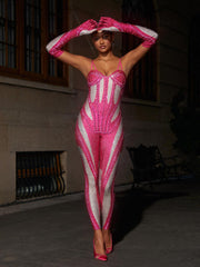 Diamante Jumpsuit In Hot Pink