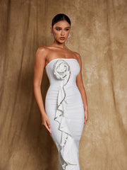 Robe bandage bustier à fleurs et strass