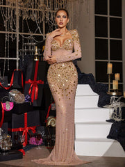 Robe maxi à manches longues et strass 
