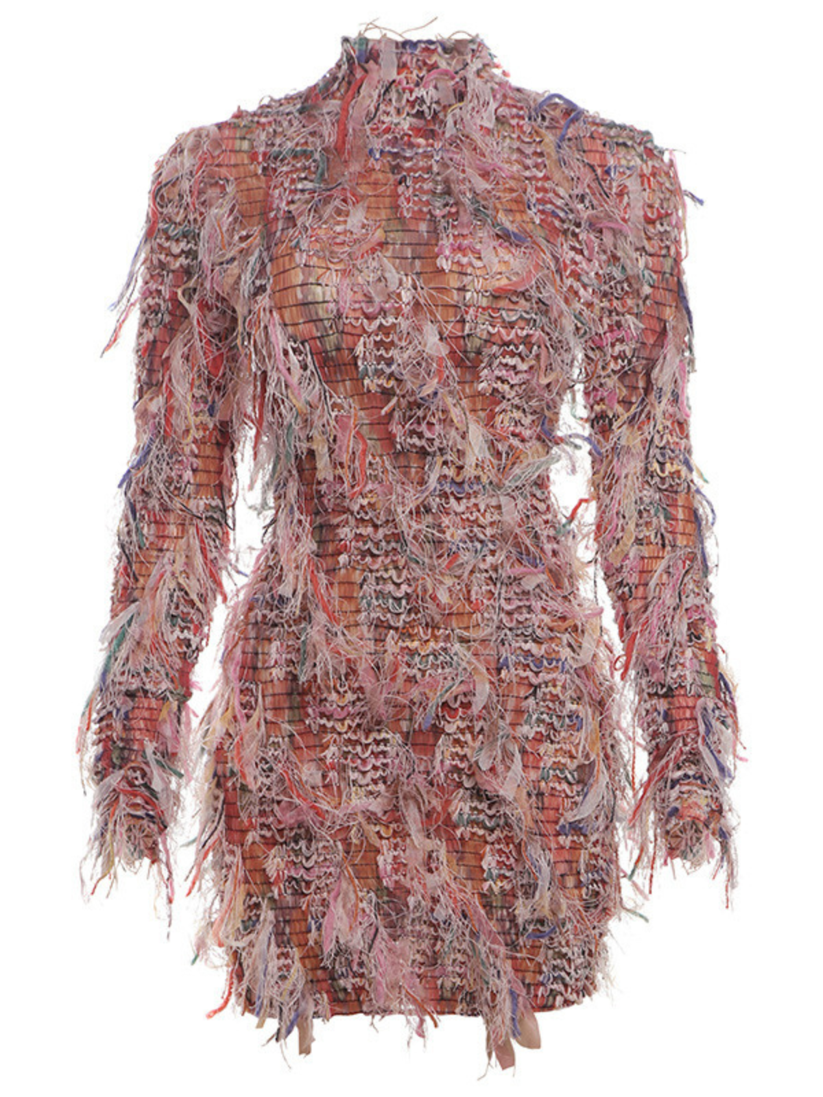 Robe courte à franges à manches longues 