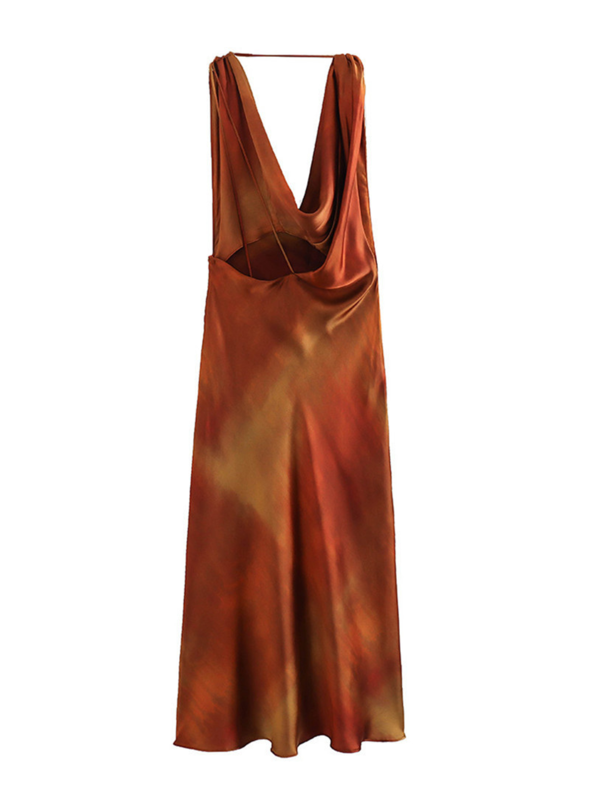 Robe midi en satin sans manches à col bénitier 