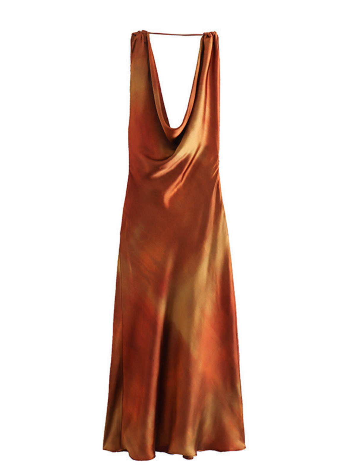 Robe midi en satin sans manches à col bénitier 
