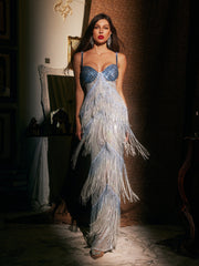 Robe maxi à franges spaghetti 