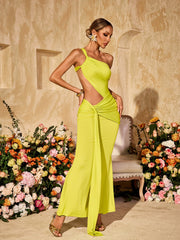 Robe maxi drapée à découpes jaune citron 