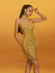 Robe courte à franges de cristal 