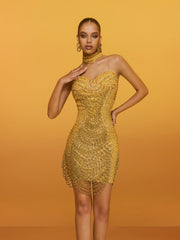 Robe courte à franges de cristal 