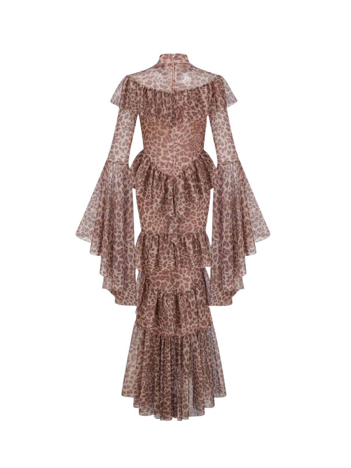 Robe midi léopard à manches cloche 