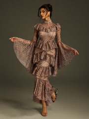 Robe midi léopard à manches cloche 