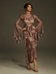 Robe midi léopard à manches cloche 