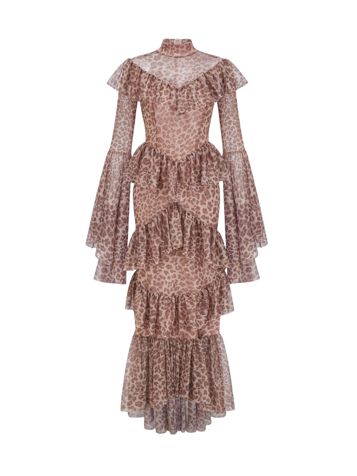 Robe midi léopard à manches cloche 