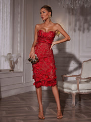 Robe midi bustier à fleurs rouge 