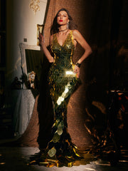 V Neck Scale Maxi Dress In Gold