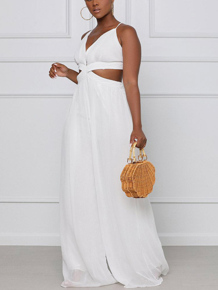 Straps V-Neck Cut Out Jumpsuits