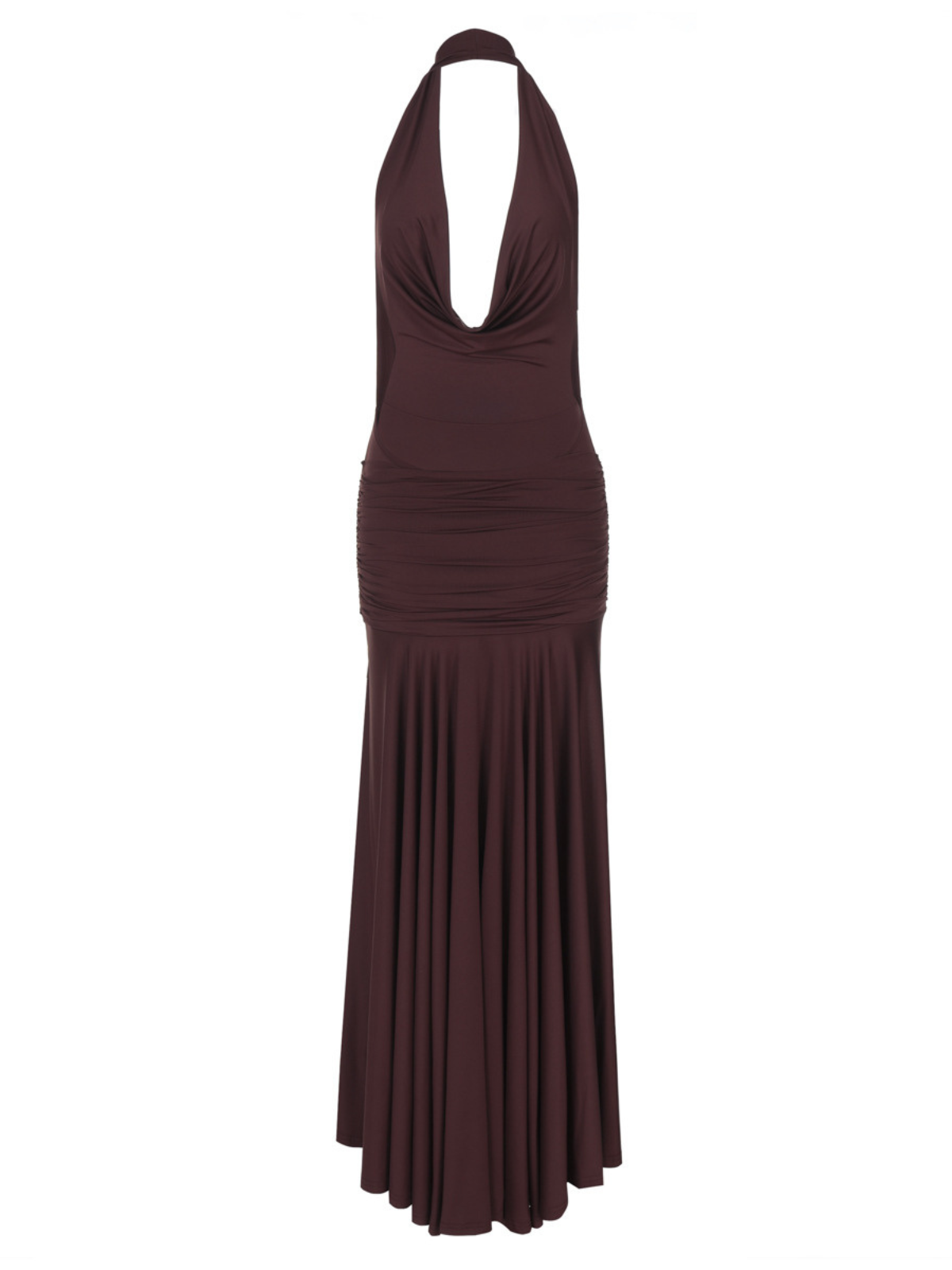 Robe maxi fendue à col bénitier froncé 