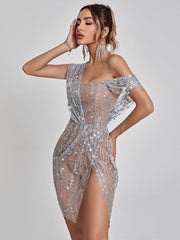 Split Sequin Mini Dress