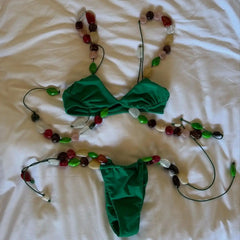 Bead Swimsuit Soild Bikini Swimsuit Separates Swimwear Two Piece Side Straps Swimsuit Bathing Suit