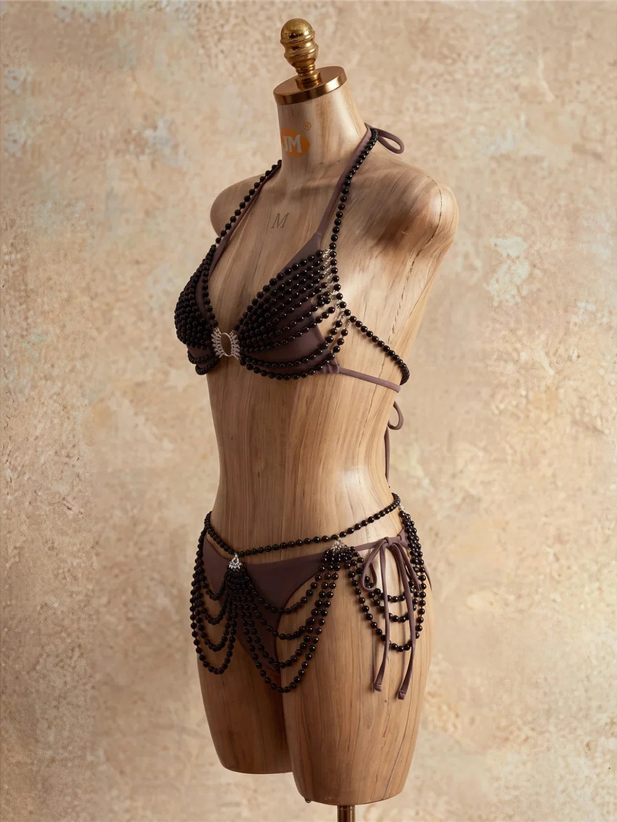 Beads Cover Up Halter Bikini Four-pieces Bikini Set