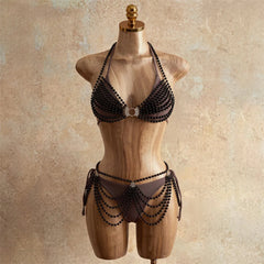 Beads Cover Up Halter Bikini Four-pieces Bikini Set