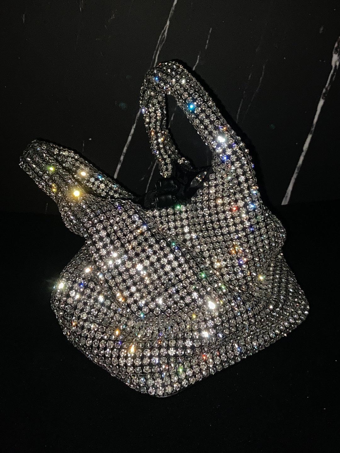 Sac seau en cristal argenté