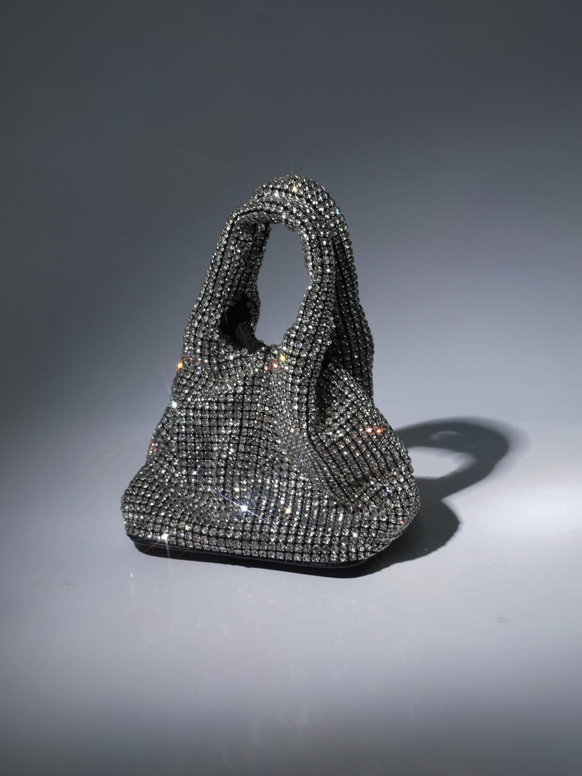 Sac seau en cristal argenté