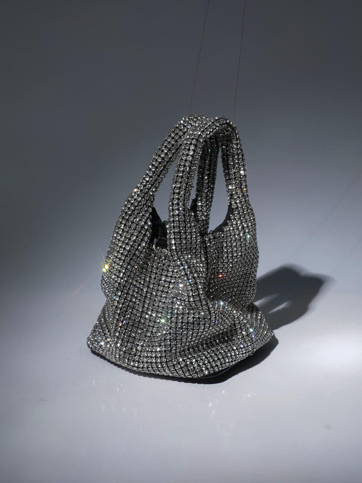 Sac seau en cristal argenté