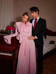 Long Sleeve Flower Maxi Dress In Pink