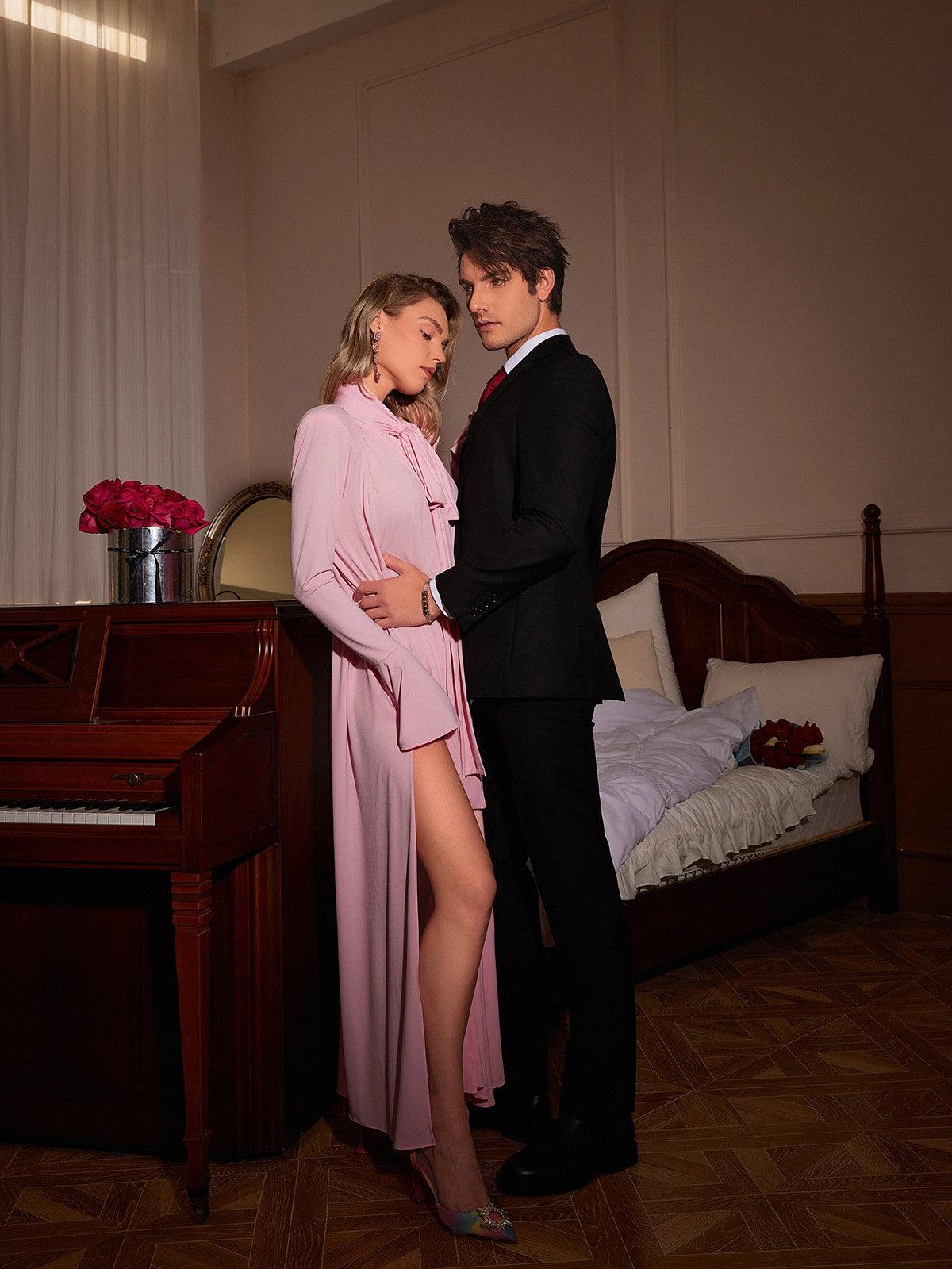Long Sleeve Flower Maxi Dress In Pink