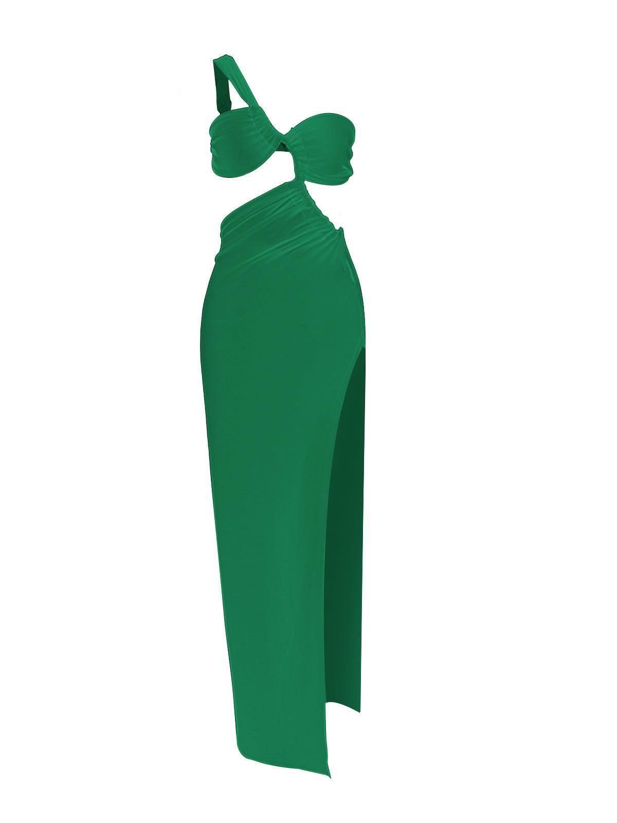 Robe maxi verte à une épaule dénudée 