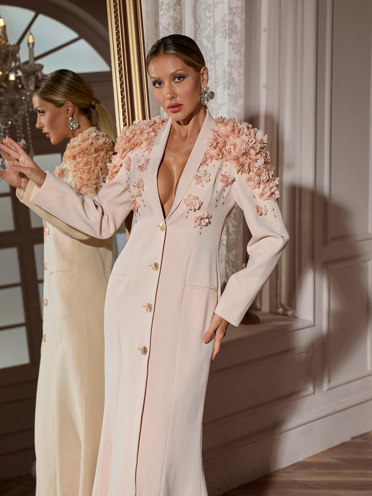 Long Sleeve Flower Maxi Dress
